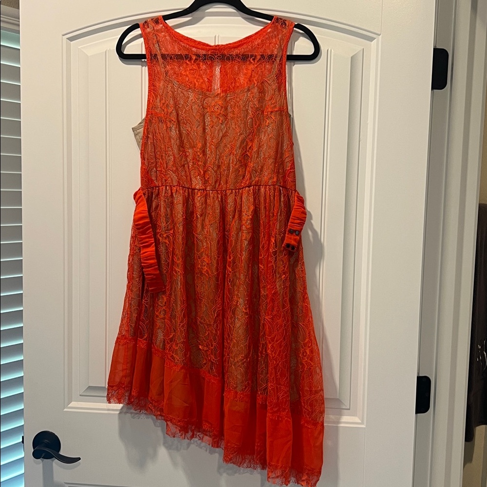 Ryu Asymmetrical Lace Dress in Vibrant Orange